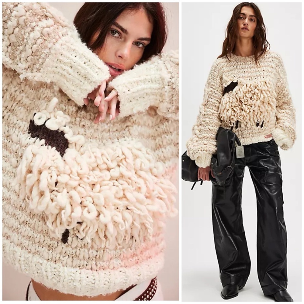 Free People Dream Of Sheep Textured Pullover Sweater SZ S - Picture 2 of 9